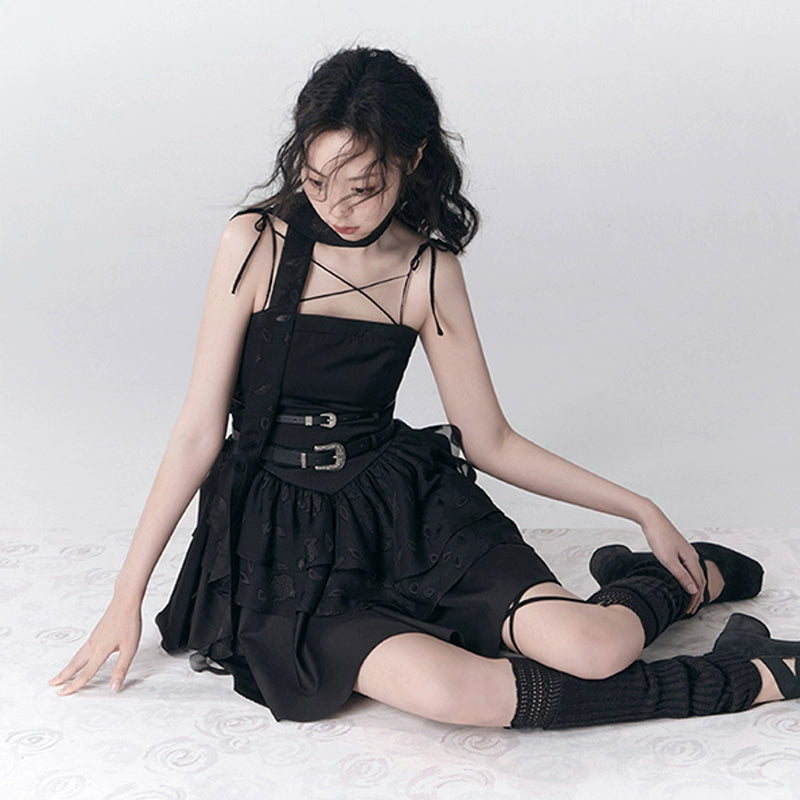 Ballet Nocturne Retro Punk Ruffle Edge Strappy Dress