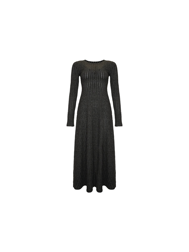 Velvet V-Neck Knit Mid-Length Dress – Korean Retro Winter Elegance