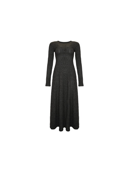 Velvet V-Neck Knit Mid-Length Dress – Korean Retro Winter Elegance