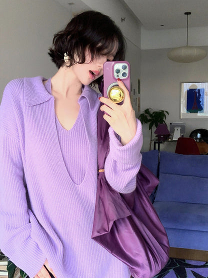 Jiu Wu Wool-Blend Layered Knit Two-Piece Set