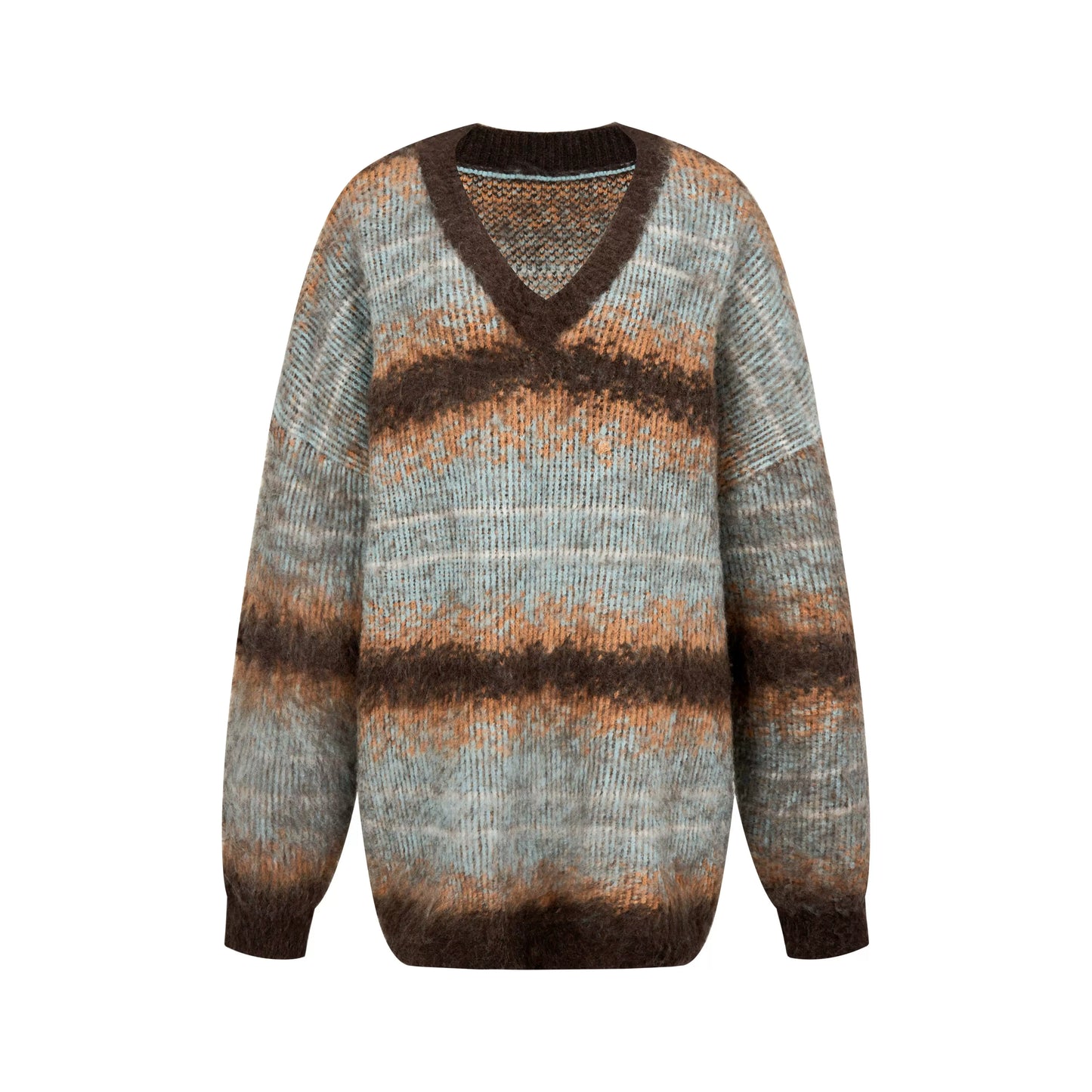 Gradiente di contrasto del collo rotondo maglione oversize pigro