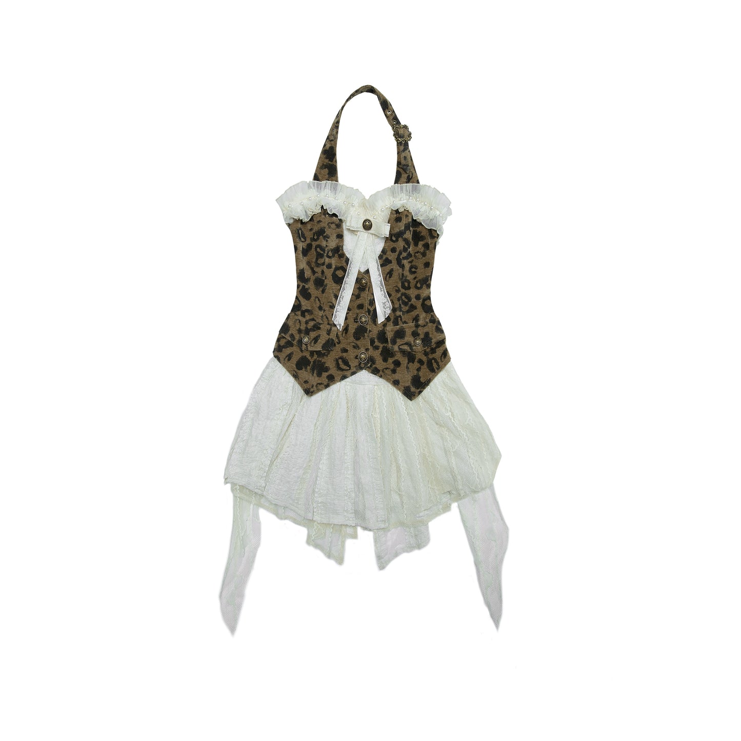 Leopard Patchwork Ballet Dress | Punk Fake Two-Piece Backless Design