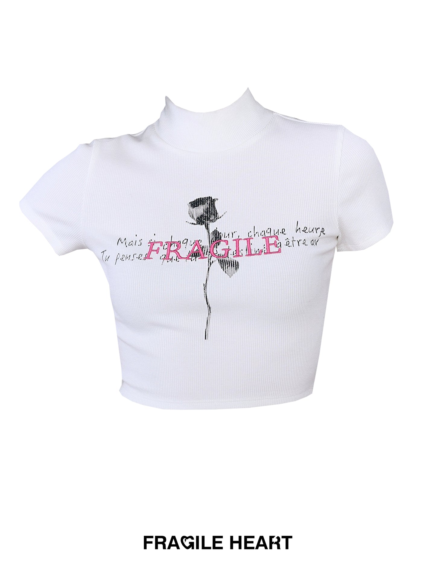 Rose Print Slim Fit White T-Shirt