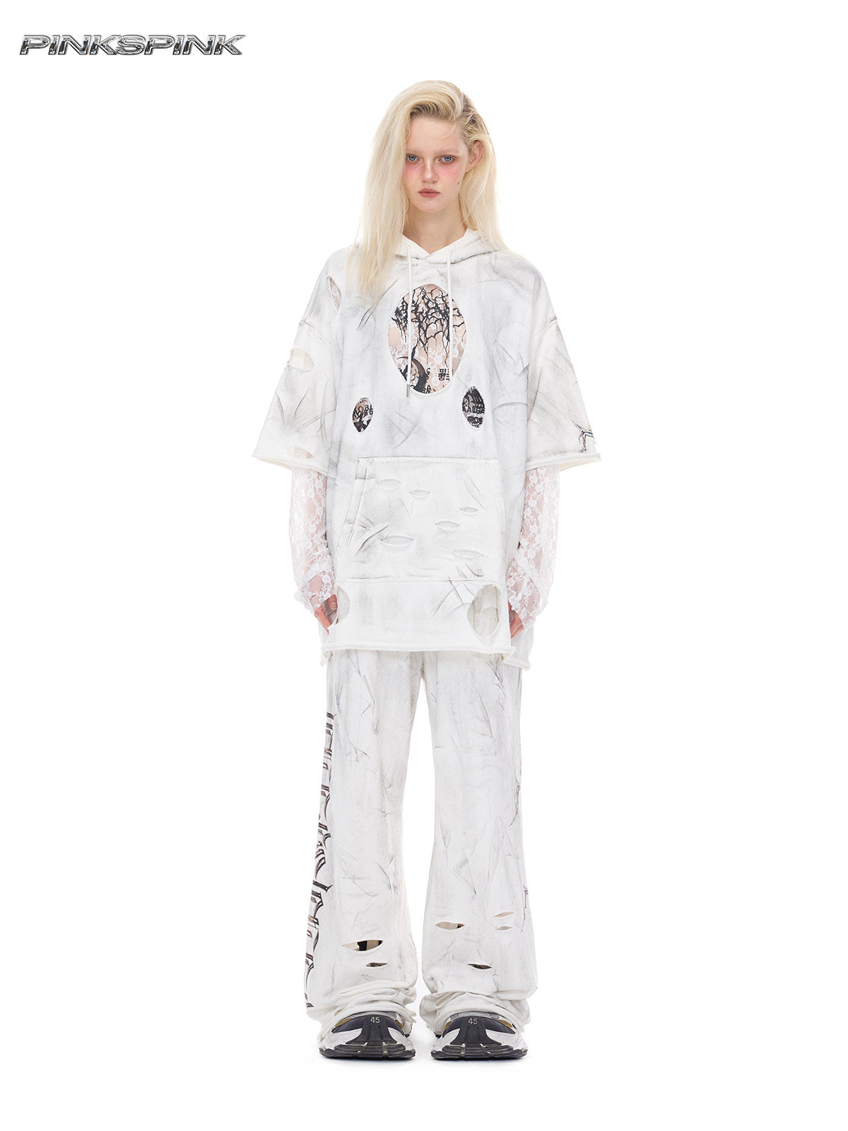 Electric Moon Distressed Coated Flared Sweatpants – Unisex Y2K Rock Fit