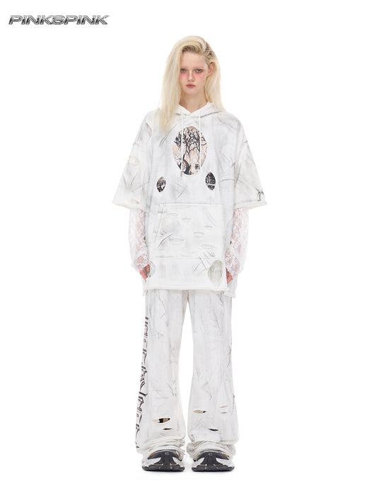 Electric Moon Distressed Coated Flared Sweatpants – Unisex Y2K Rock Fit