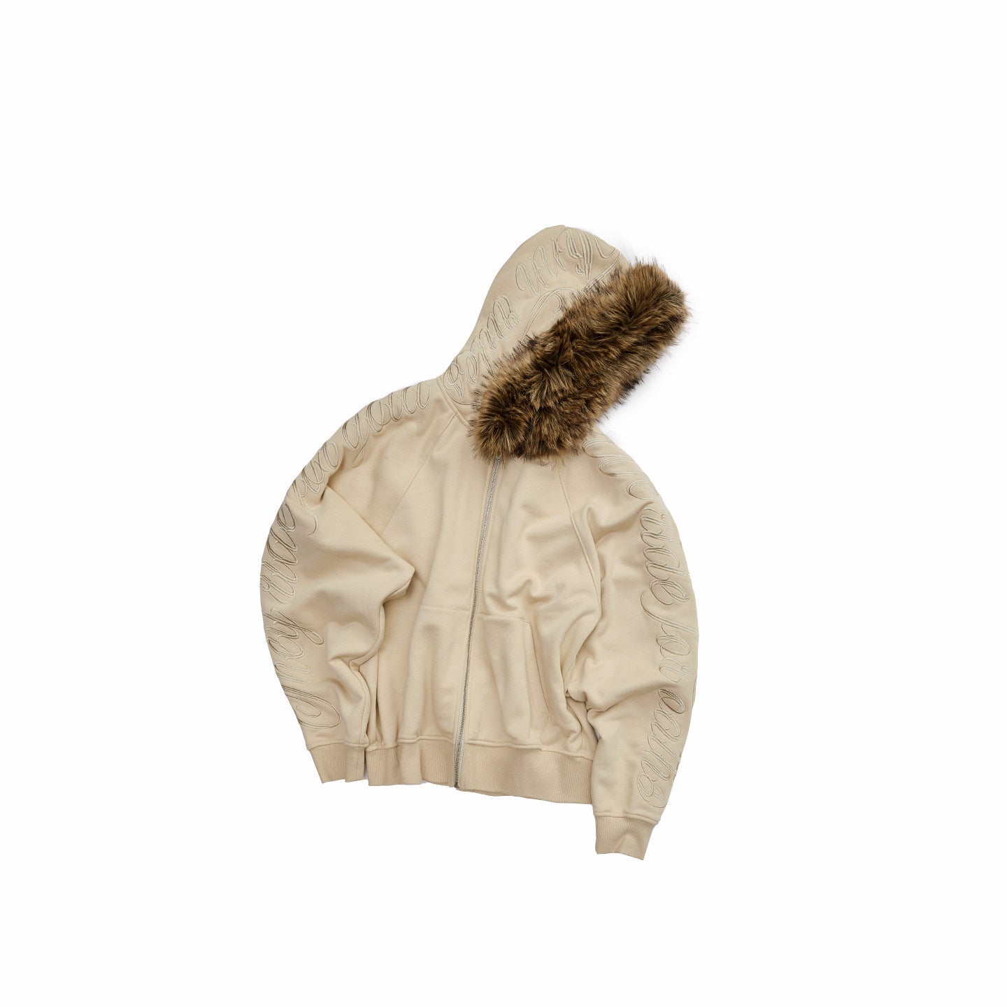 Embroidered Fur Hoodie & Sweatpants Set