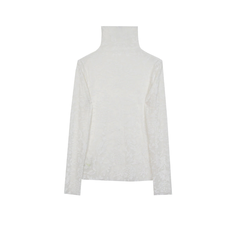 Top Jacquard de cuello alto blanco