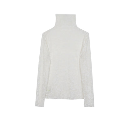 Top Jacquard de cuello alto blanco