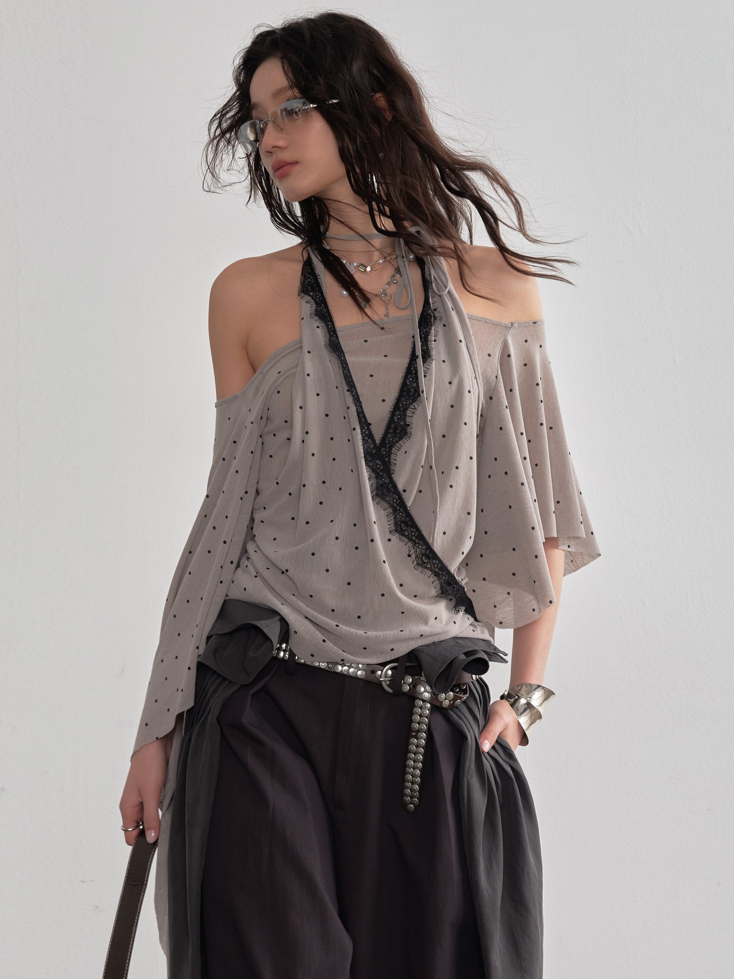 Polka Dot Halter Layered T-Shirt | Retro Romantic Base Layer