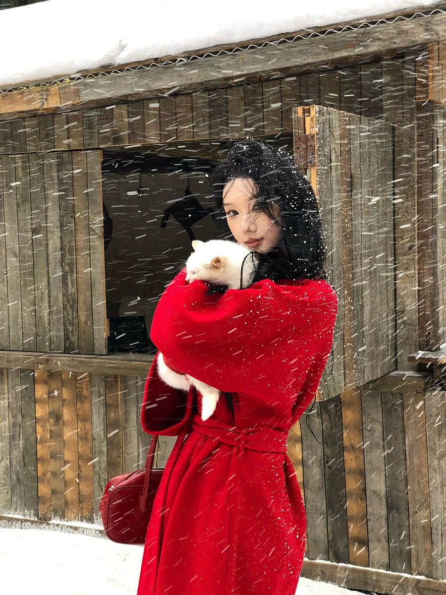 Reversible Cashmere Coat – Red New Year’s Engagement Wool Jacket