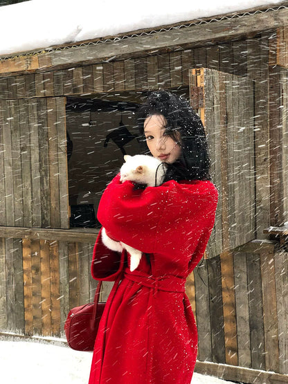 Reversible Cashmere Coat – Red New Year’s Engagement Wool Jacket