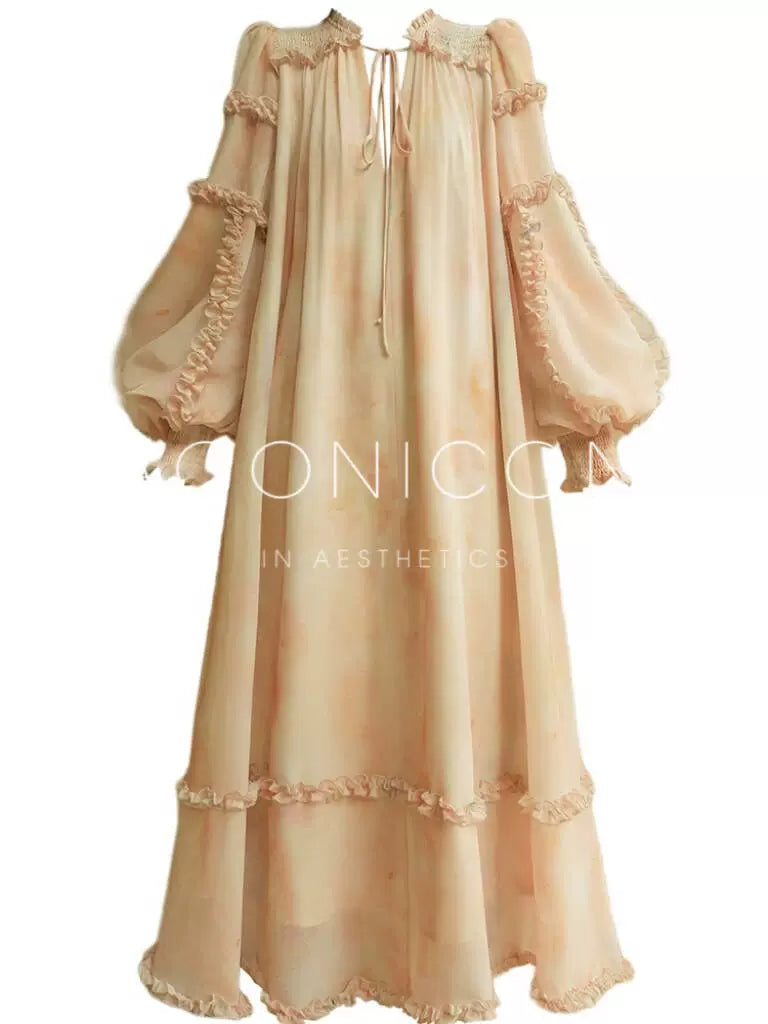 French Smudge Print Resort Dress – Loose Swing Silhouette