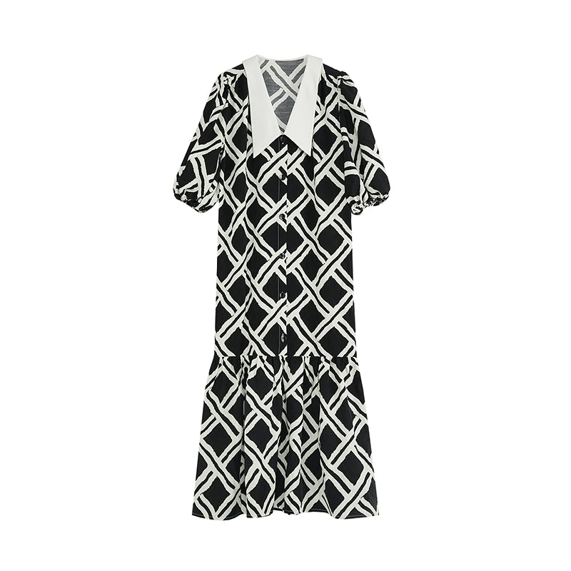 Checkerboard Contrast Long Dress