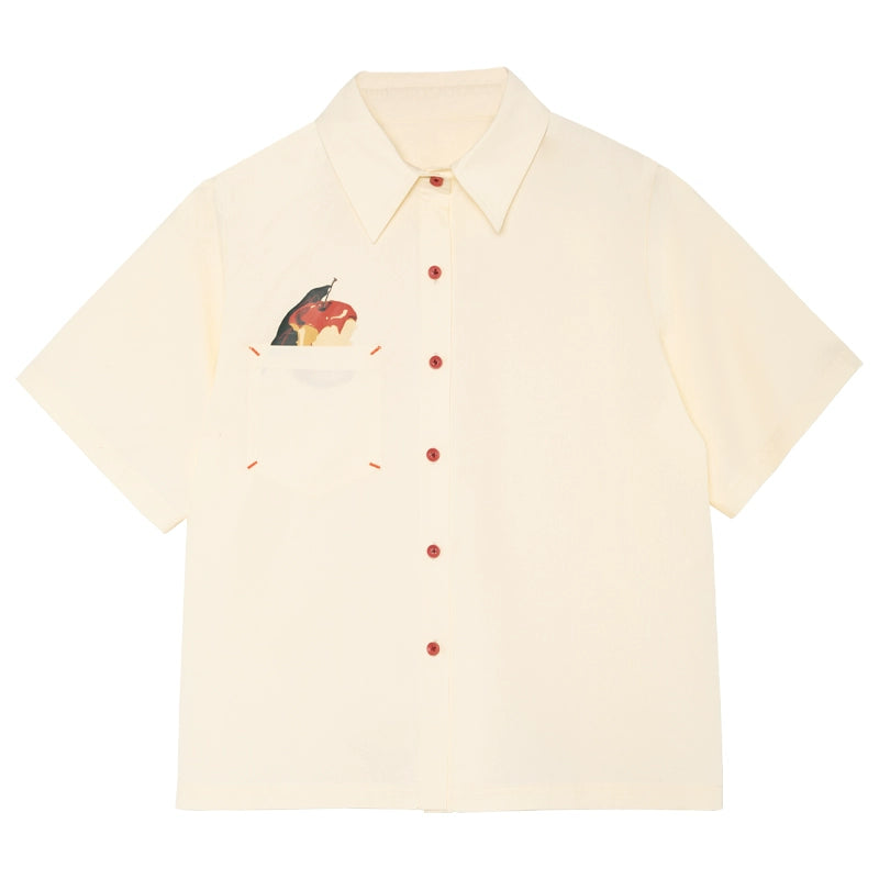 Hand Painted Apple Pattern Beige Shirt