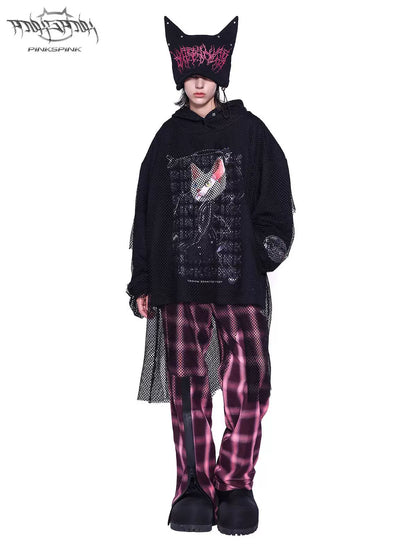 Mesh Sweatshirt with Cat Ear Design – Playful and Futuristic Style