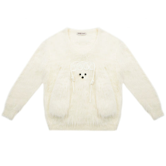 Furry V-neck Sweater | Warm and Lazy Retro Soft Knit for Autumn/Winter