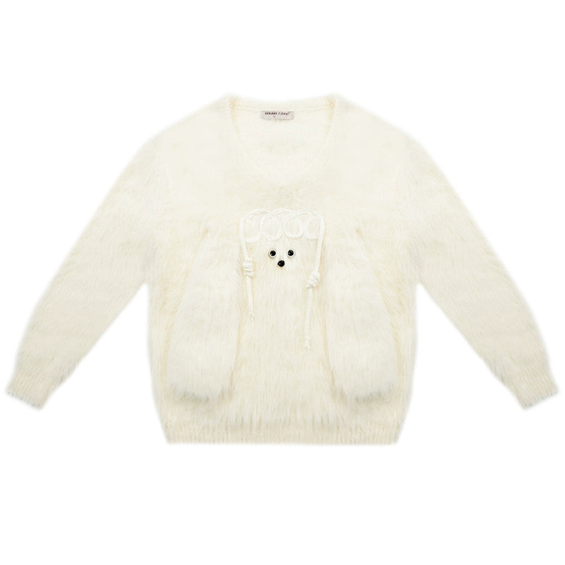 Furry V-neck Sweater | Warm and Lazy Retro Soft Knit for Autumn/Winter