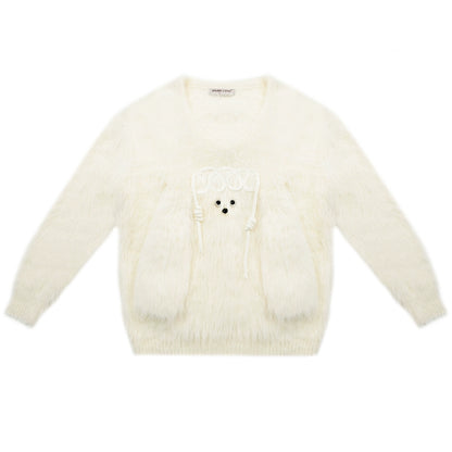 Furry V-neck Sweater | Warm and Lazy Retro Soft Knit for Autumn/Winter