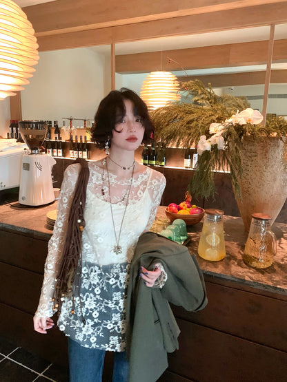 Apricot Mist Lace Embroidered Cover-Up & Camisole Two-Piece Set – French Retro