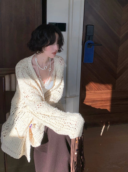 Lazy Autumn Light Hollow-Knit Cotton Cardigan Jacket – Hong Kong Retro