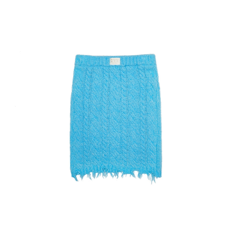 Velvet Cable Knit Set – Cardigan & Skirt with Slouchy Cutout