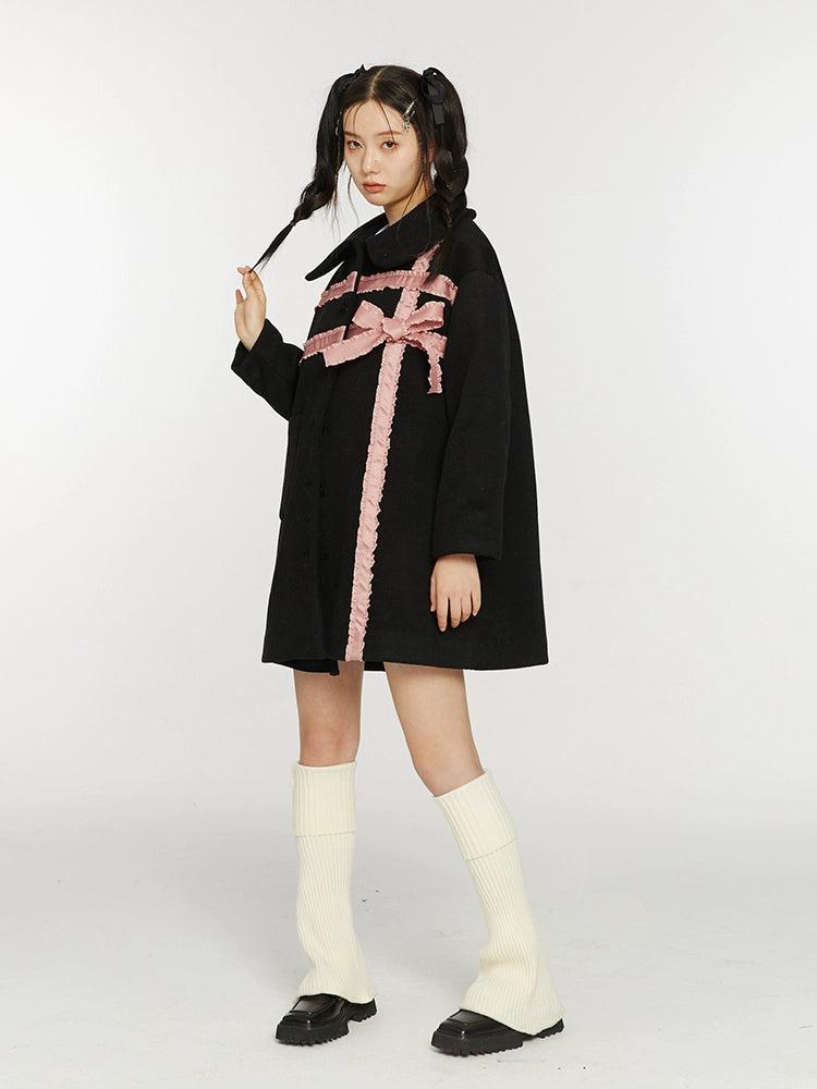 Pink Bow Fleece Autumn Coat