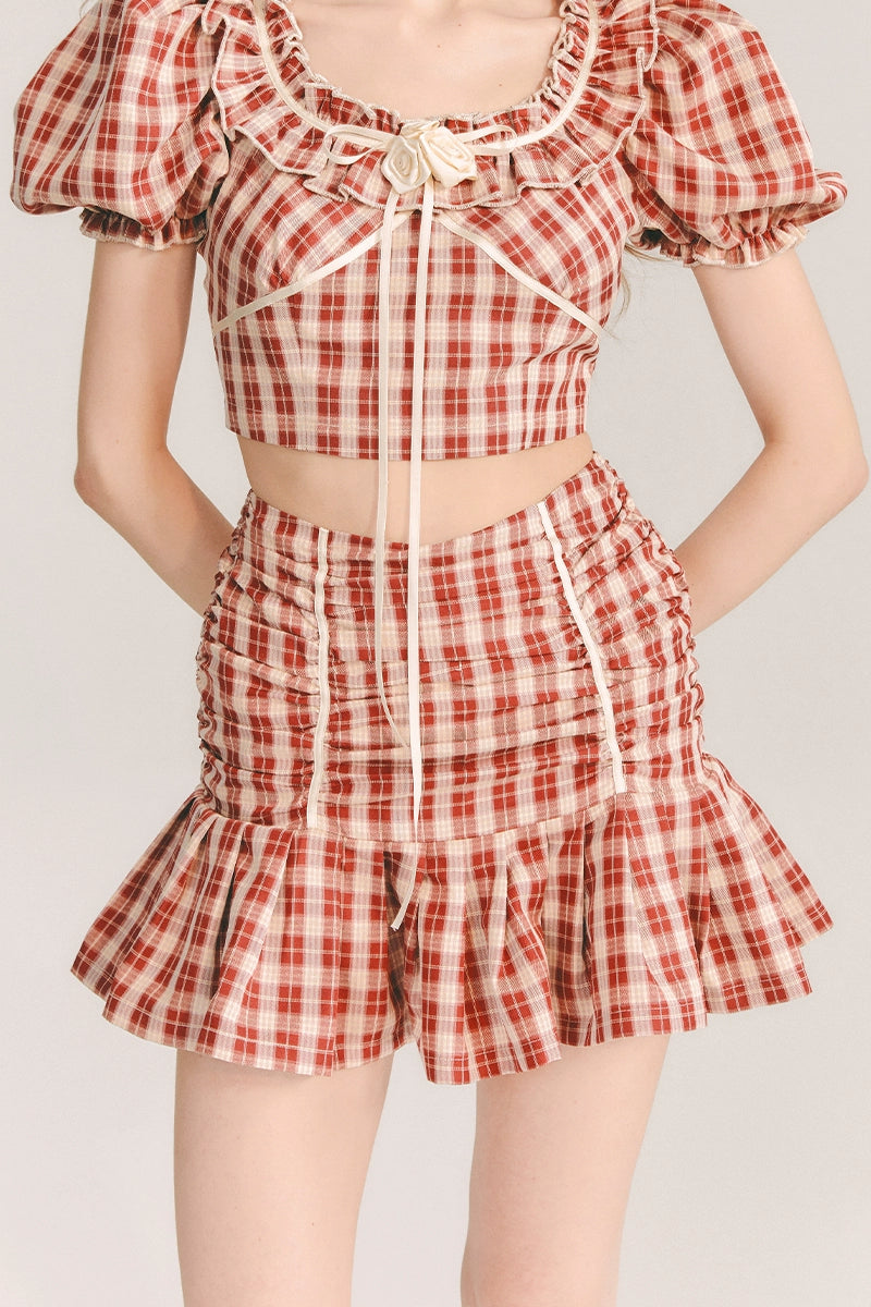 Strawberry Vintage - Red Checkered Bubble Sleeve Set