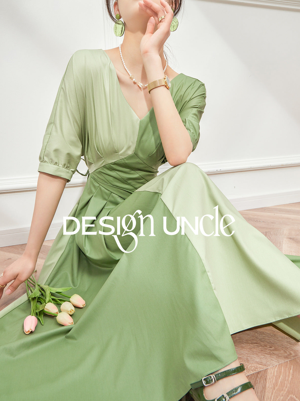 2023 Green Slim Wrap Dress