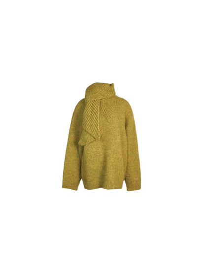 Lazy Round Neck Wool Sweater with Scarf (Exclusive Design)