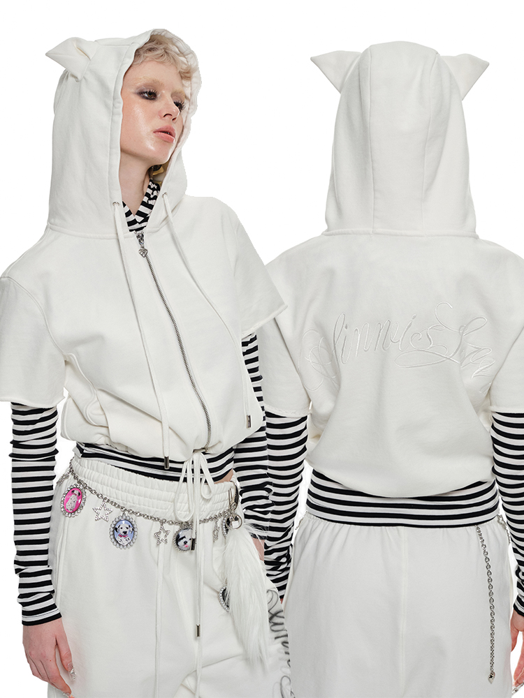 Cat Ear Hoodie Tee – Heavy Short Sleeve Streetwear Top