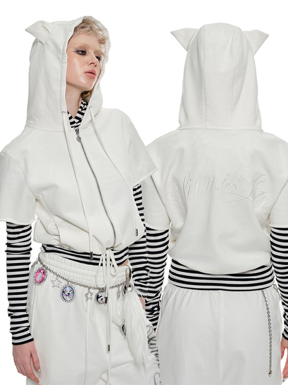 Cat Ear Hoodie Tee – Heavy Short Sleeve Streetwear Top