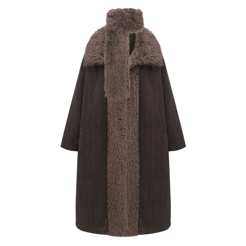 Sandalwood Fragrance Mid Length Plush Corduroy Coat