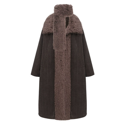 Sandalwood Fragrance Mid Length Plush Corduroy Coat