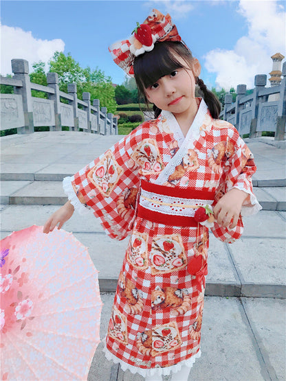 Children's Red Panda Picnic Kimono Dress