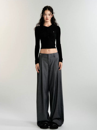 Vintage Henry Collar Slim Long Sleeve T-Shirt Base Layer