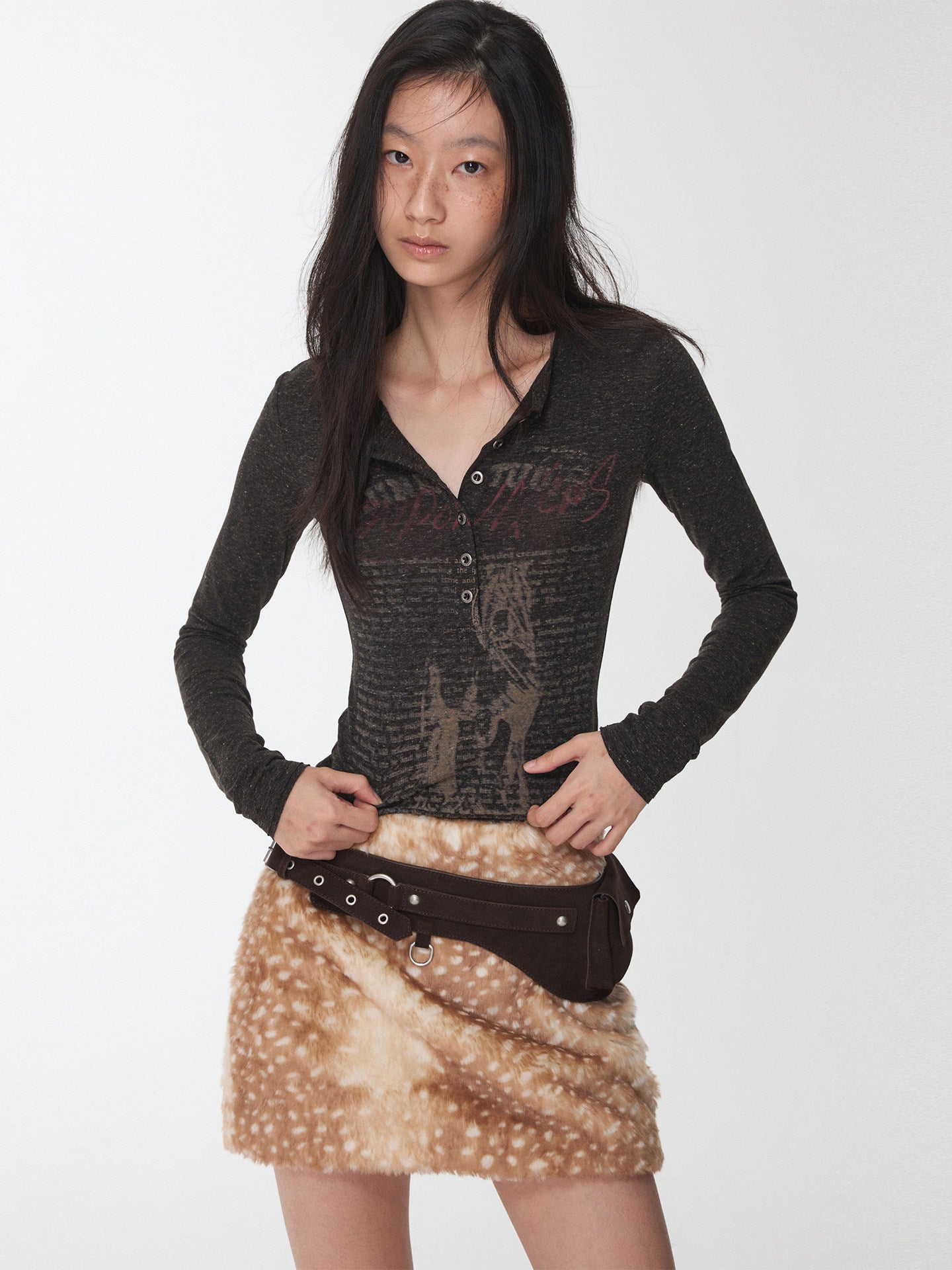 Fawn Print Faux Suede Skirt