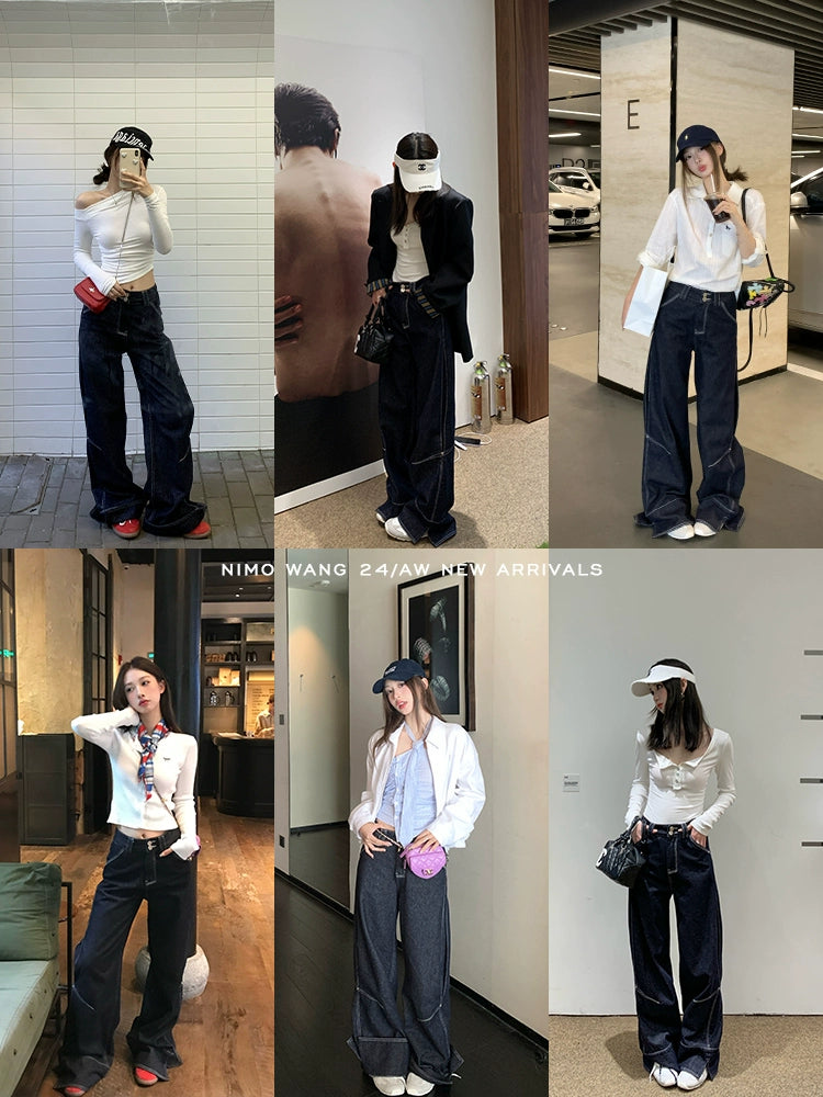 Retro High-Waist Wide-Leg Jeans - Women's Spring & Autumn Straight Fit