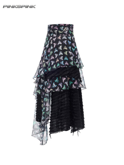 26AW Cat Star Black Metal Mesh Skirt – Y2K Sub-B Girl Group Style