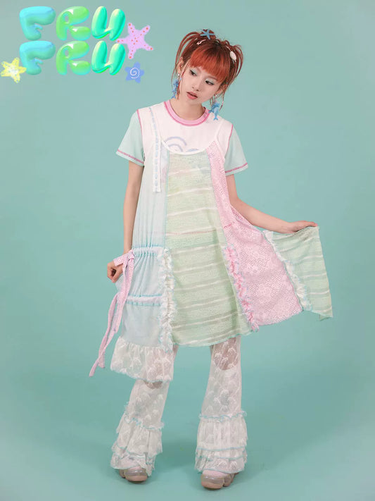 Gollum Store Original Girls' Lace Hollow-Out Patchwork Summer Niche Layered Strappy Camisole Dress