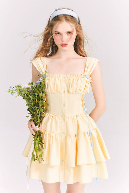 LA Lemon Summer - Yellow Ruffle Poncho Dress