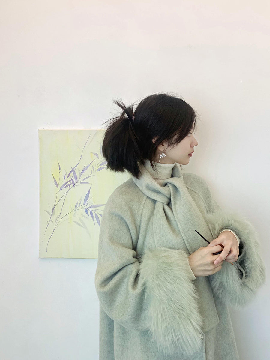 Elegant Cashmere Coat – Mid-Length Scarf Woolen Jacket