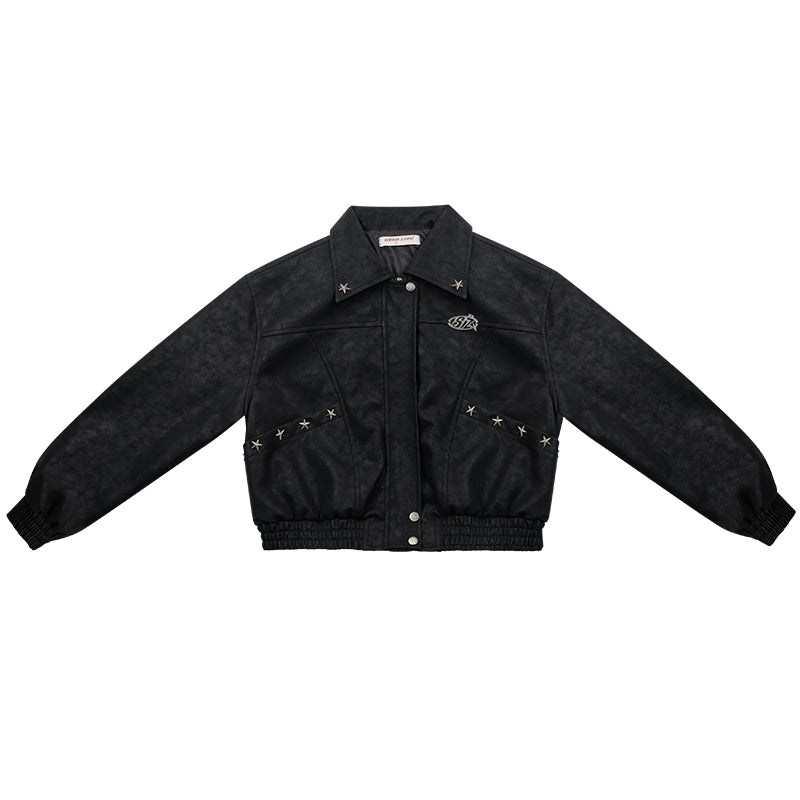 Motorcycle Stars PU Leather Jacket | Popular High-End Retro Style for Autumn/Winter