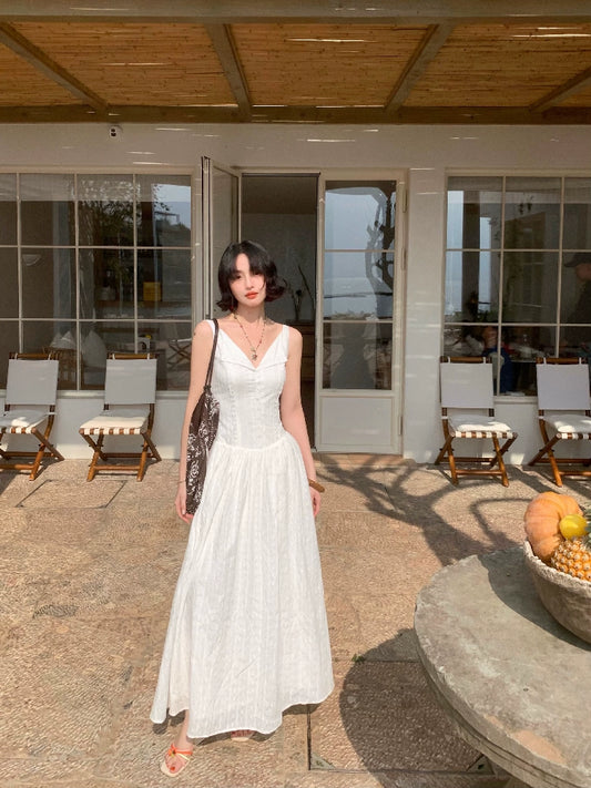 [Cloud Dream Dance] French Suspender Lapel Maxi Dress