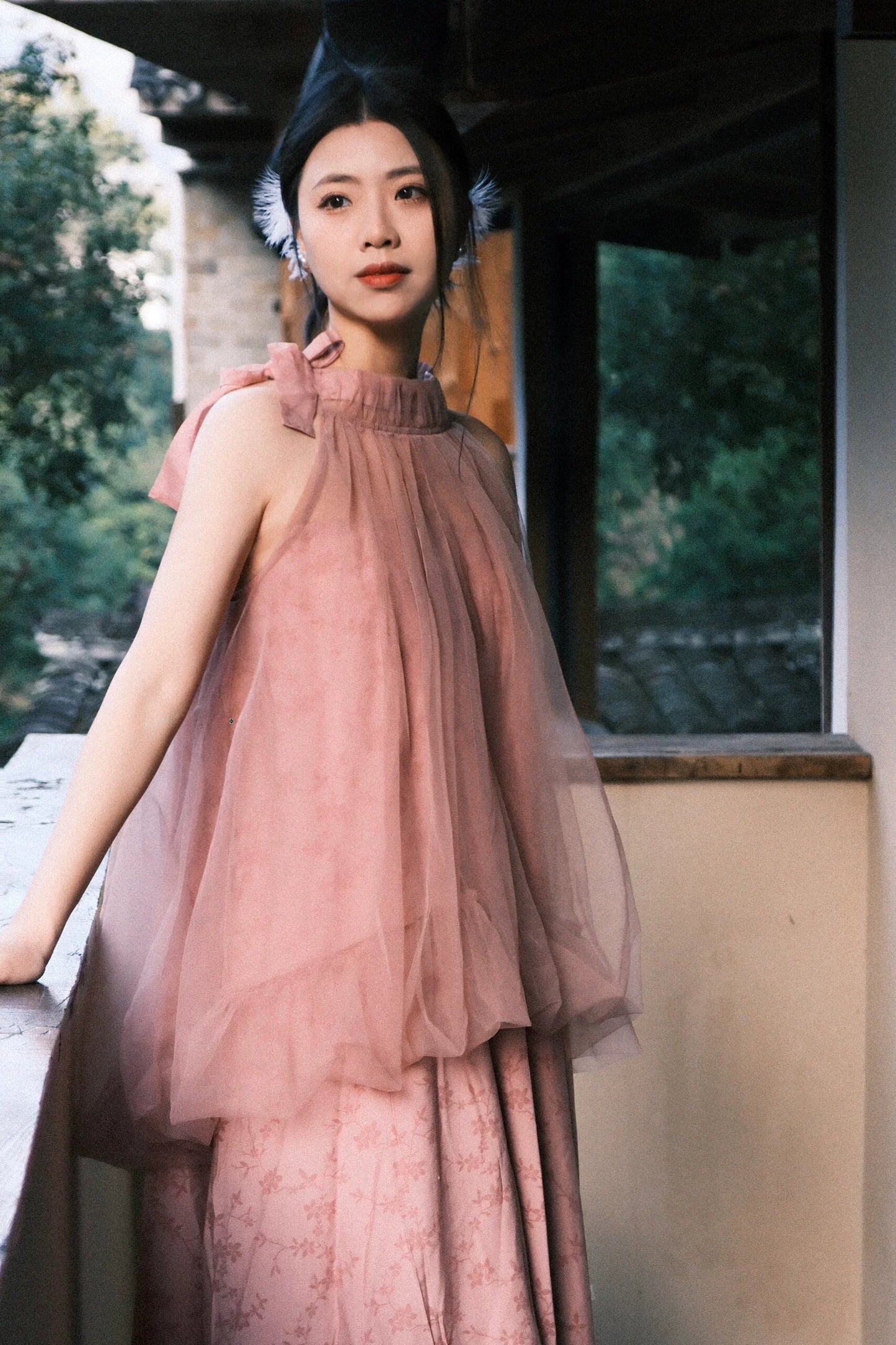 Fairy Mesh Tie-Dye Halterneck Dresses – National Style Cheongsam-Inspired Skirts