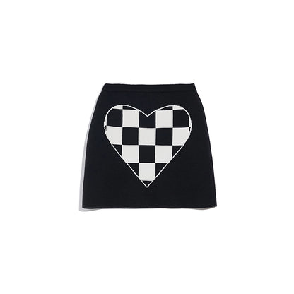 Original Black and White Checkerboard Knit Hip Skirt