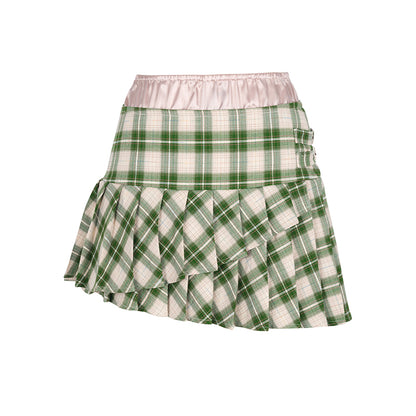 Green Check Pleated Skirt