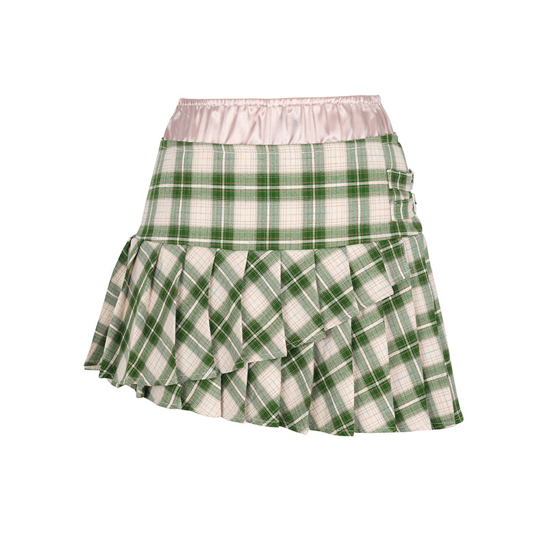 Green Check Pleated Skirt