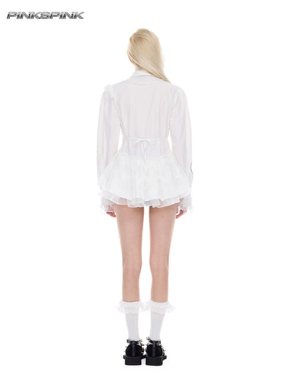 Electric Punk Ballet Lolita Lace Puff Skirt Shirt Set