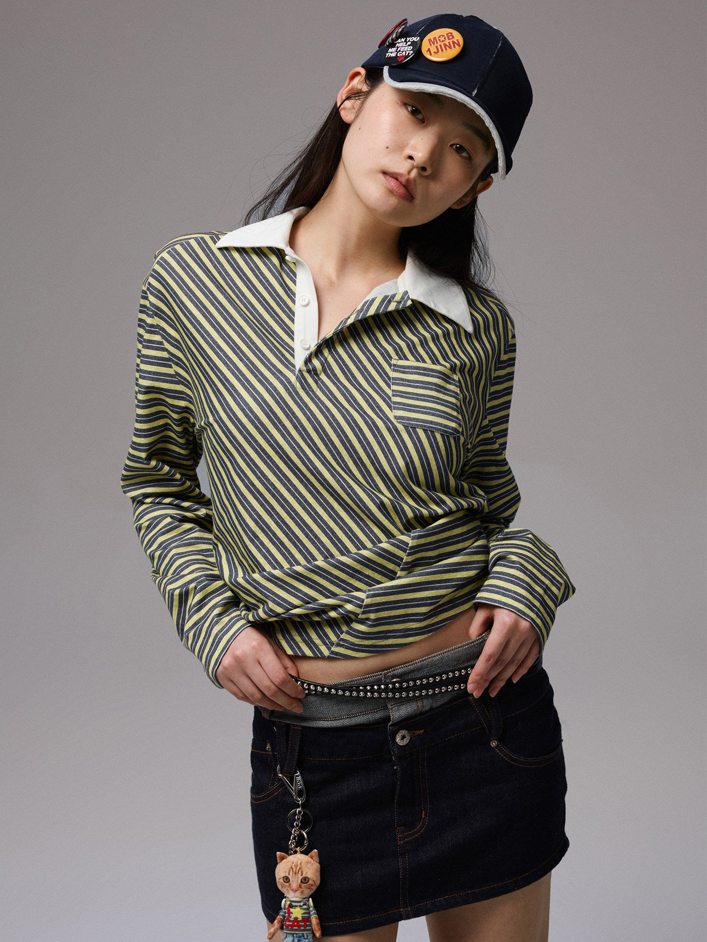 Stripe Contrast Henley Polo Top