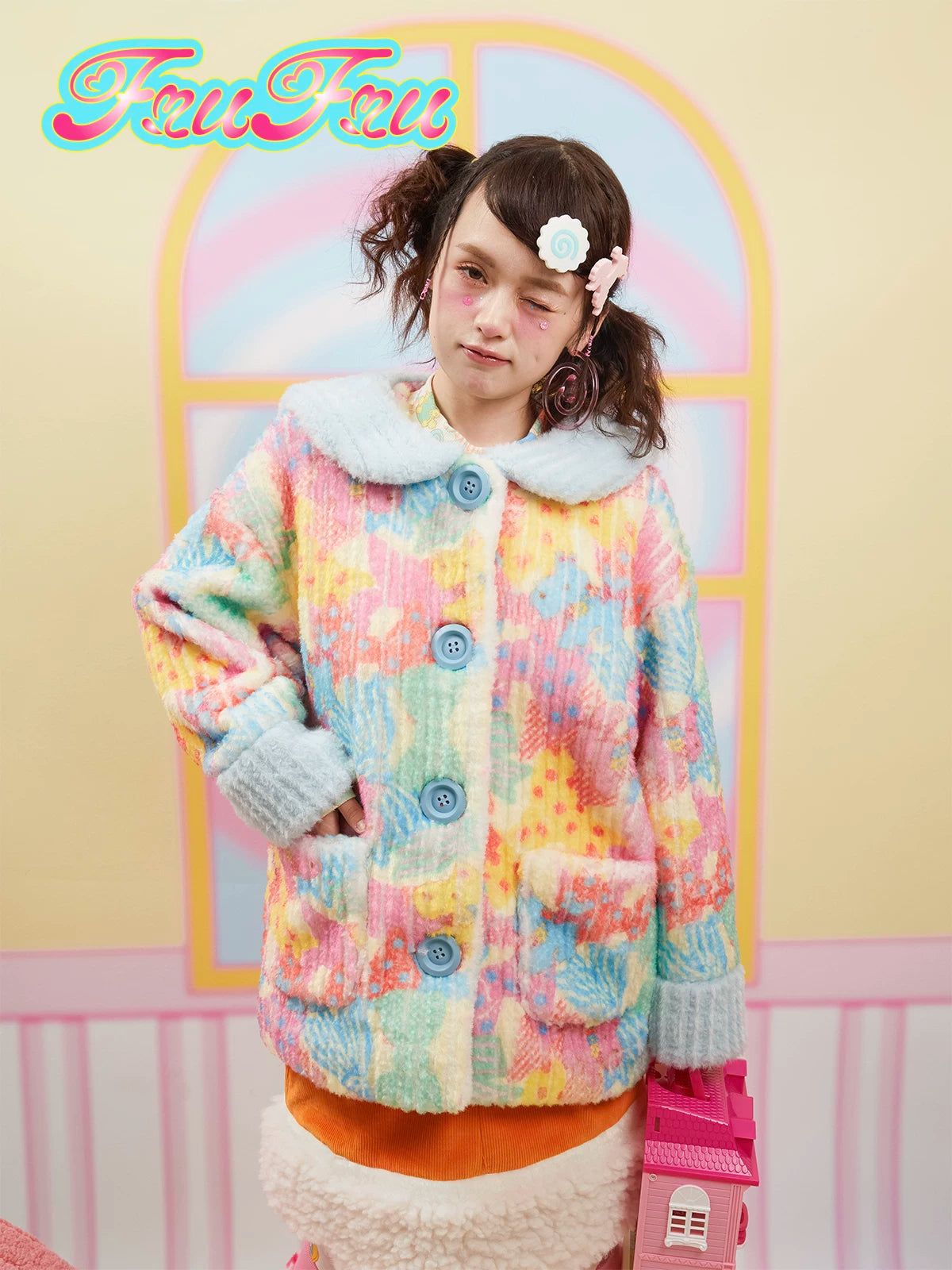 Gollum Store Girls' Room Original Design Printed Cute Autumn/Winter Warm Plush Jacket for Women